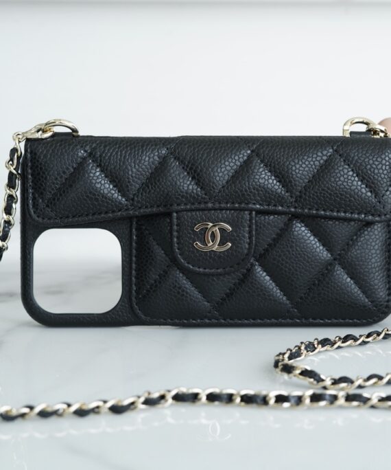 Chanel Lambskin Quilted iPhone XIII Pro Max Case With Chain Black replica