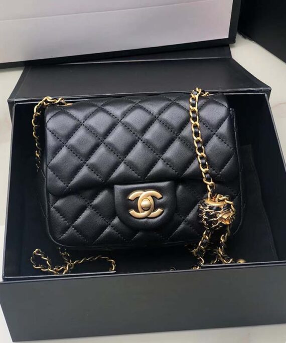 Chanel Women Mini Flap Bag Calfskin Gold-Tone Metal Ball Black